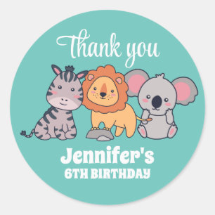 Safari Animal Lion Zebra Koala Kids Birthday Party Ronde Sticker