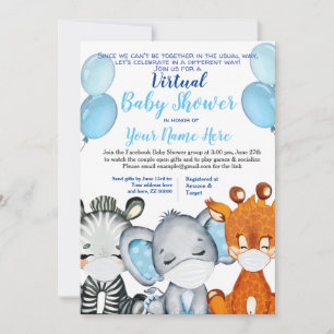 Safari Animal met maskers Virtual Shower Baby Boy Kaart
