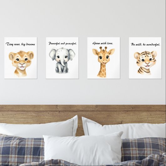 Safari Animal Nursery Wall Art Set Afdrukset (Slaapkamer)