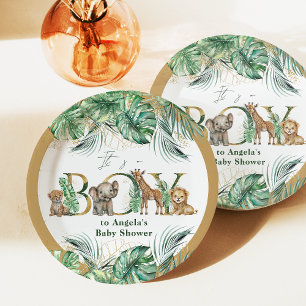 Safari Animal Oerwoud Green & Gold boy Baby shower Papieren Bordje