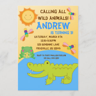 Safari Animal Pond Birthday Party Invitation Kaart