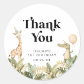 Safari animal premier anniversaire Sticker rond Wi (Devant)