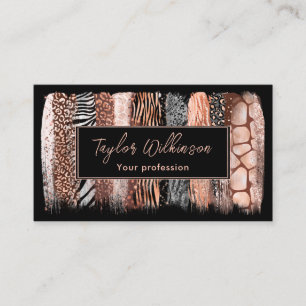 Safari Animal Print Roos Gold Brush Strokes Visitekaartje