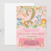 Safari animal sauvage fille invitation de 2ème ann (Devant / Derrière)