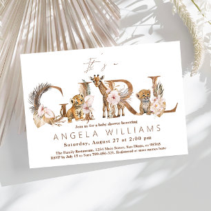 Safari Animal Tropical Floral Girl Baby shower Kaart