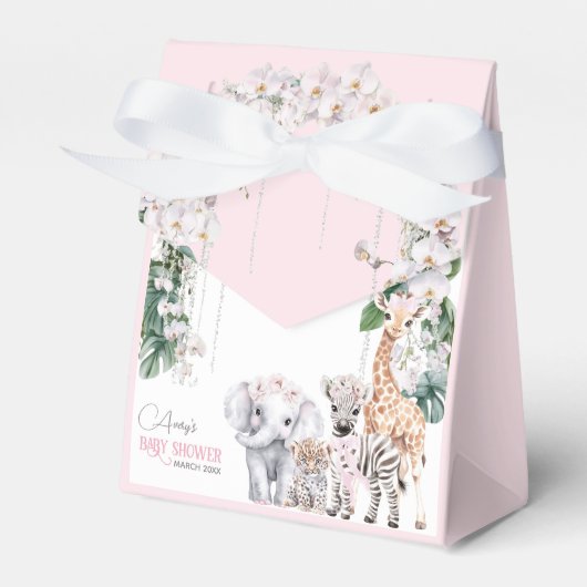 Safari Animal Tropical Flower Pink Baby shower Bedankdoosjes (Voorkant Zijde)