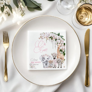 Safari Animal Tropical Flower Pink Baby shower Servet