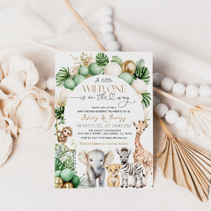 Safari Animal Tropical Green Wild One Baby shower Kaart
