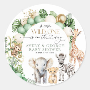 Safari Animal Tropical Green Wild One Baby shower Ronde Sticker