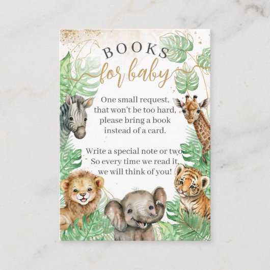 Safari animal Tropical greenery Baby shower books Informatiekaartje (Voorkant)