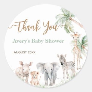 Safari Animal Wild One Baby Boy Shower Ronde Sticker