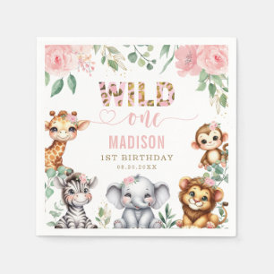 Safari Animal Wild One Blush Roze Bloemen Verjaard Servet