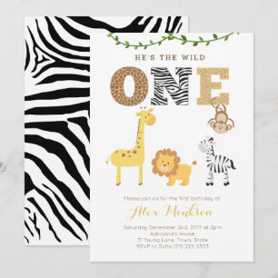 Safari animal zoo First Birthday Party Kaart