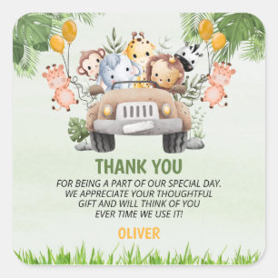Safari Animal Zoo Verjaardag 4e Dank u Vierkante Sticker