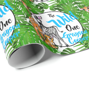 Safari animals 1st Birthday   oerwoud — Wra Cadeaupapier