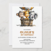 Safari Animals 1st Birthday Party Invitation (Devant)