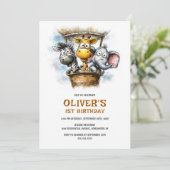Safari Animals 1st Birthday Party Invitation Kaart (Staand voorkant)