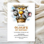 Safari Animals 1st Birthday Party Invitation Kaart