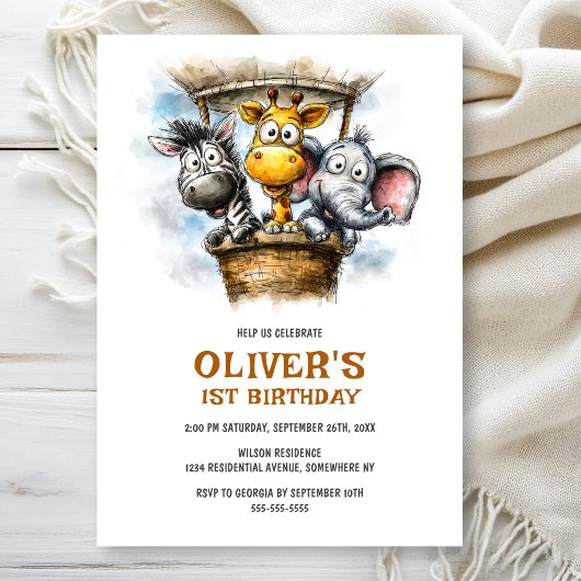 Safari Animals 1st Birthday Party Invitation Kaart
