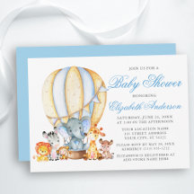 Safari Animals Air Ballon Baby shower Blue Silver