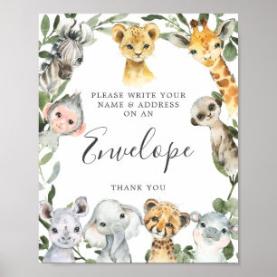 Safari Animals Baby shower Adres Envelope Sign Poster