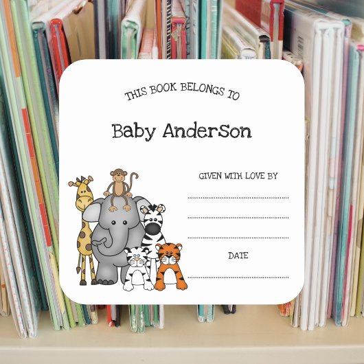 Safari Animals Baby shower Bookplate sticker