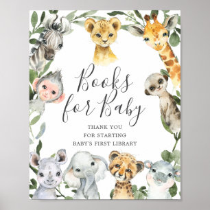 Safari Animals Baby shower Books for Baby Sign Poster