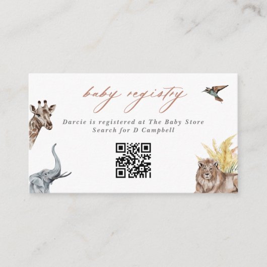 Safari Animals Baby shower Cadeaus QR-code Informatiekaartje (Voorkant)