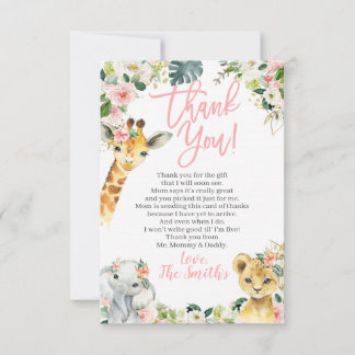 Safari Animals Baby shower Dank je wel, meisje Bedankkaart