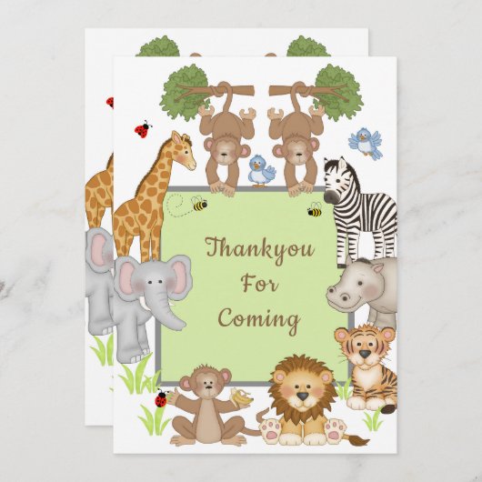 Safari Animals Baby shower Dank u kaart (Voorkant / Achterkant)