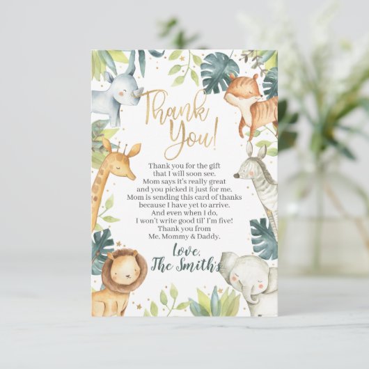 Safari Animals Baby shower Dank u wel kaarten (Staand voorkant)