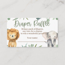 Safari Animals Baby shower Diaper Raffle Kaart