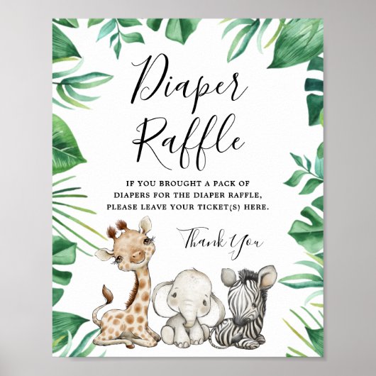 Safari Animals Baby shower Diaper Raffle Sign Poster (Voorkant)