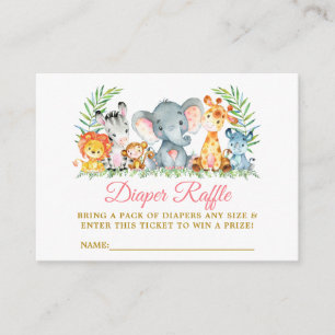 Safari Animals Baby shower Diaper Raffle Ticket Pk Informatiekaartje