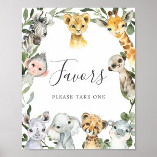 Safari Animals Baby shower Favors Sign Poster