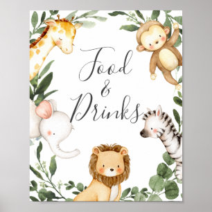 Safari Animals Baby shower Food and Drink Sign Poster