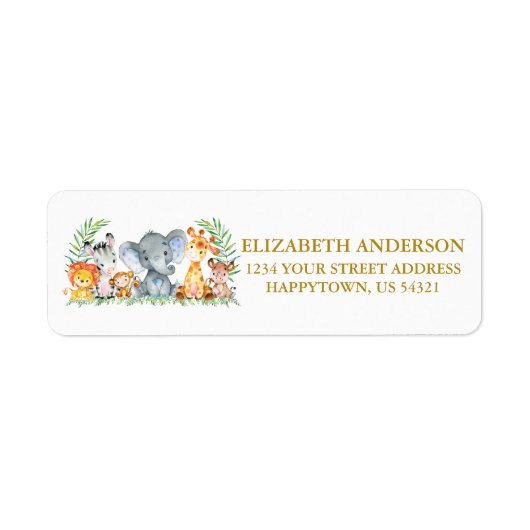 Safari Animals Baby shower Gold Return Address Etiket (Voorkant)
