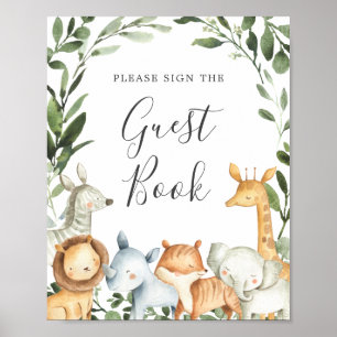 Safari Animals Baby shower Guestbook Sign. Poster