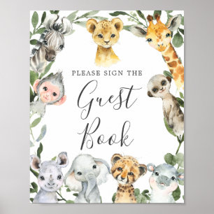 Safari Animals Baby shower Guestbook Sign. Poster