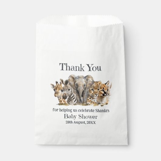 Safari Animals Baby shower Hartelijk dank Bedankzakje (Voorkant)