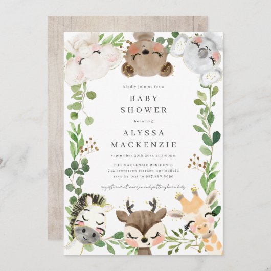 Safari Animals Baby Shower Invitation (Devant / Derrière)