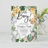 Safari Animals Baby shower Invitation Boy Kaart (Staand voorkant)