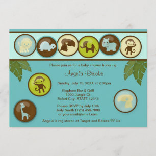 Safari Animals Baby shower Invitation DDS Kaart