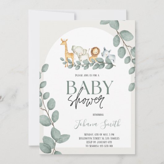 Safari animals Baby shower Invitation Kaart (Voorkant)