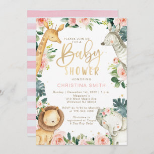 Safari Animals Baby Shower Invitations for Girls