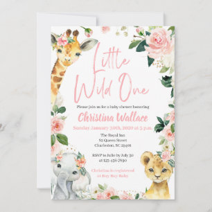 Safari Animals Baby Shower Invitations for Girls Kaart