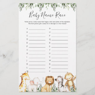 Safari Animals Baby shower Naam Race Game