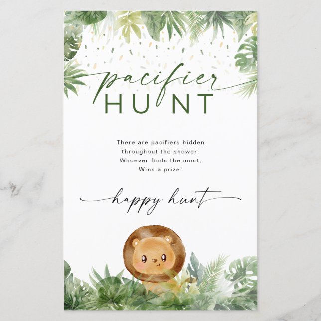 Safari Animals Baby shower Pacifier Hunt Game (Voorkant)