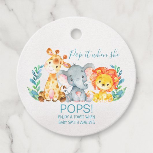 Safari Animals Baby shower Pop it Bedankjes Labels (Voorkant)