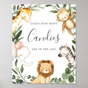 Safari Animals Baby shower raad hoeveel Snoepjes Poster